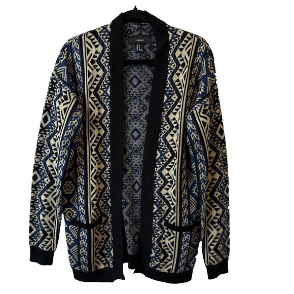 Forever 21 Women's M Boho Colorful Aztec Knit Cardigan Sweater Preppy Academia - Picture 1 of 8